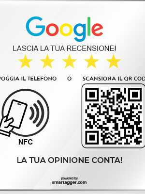 Placca 10x10cm per recensioni di Google – QR Code & Contactless – iPhone & Android