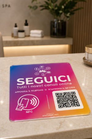 Placca Seguici sui Social NFC + QR Code 10x10cm | Smartagger