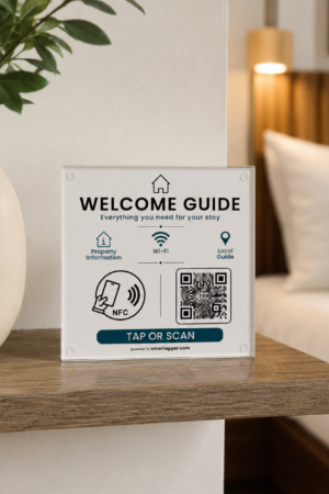 Placca Welcome Guide 10x10cm – QR Code & Contactless – iPhone & Android